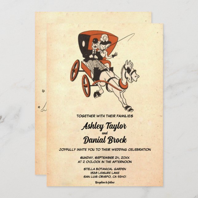 Convites Casamento Clássico do Casal Retro Elegante Vintage (Frente/Verso)