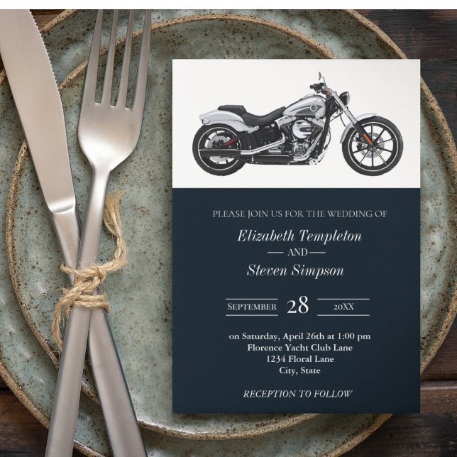 Convites Casamento Clássico do Marinho de Motocicleta Russo (Criador carregado)