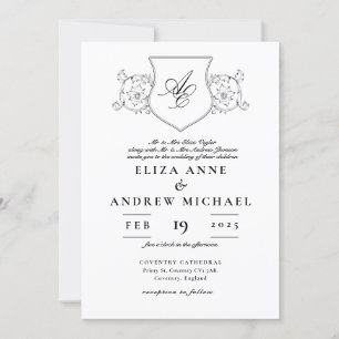 Convites Casamento Clássico do Monograma de Paixão Branco e