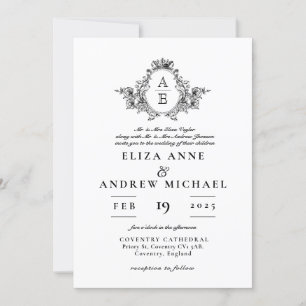 Convites Casamento Clássico do Monograma de Paixão Branco e
