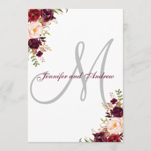 Convites Casamento clássico do monograma elegante floral de