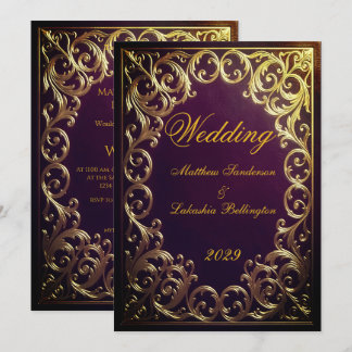 Convites Casamento Clássico Dourado Bordeaux Casamento