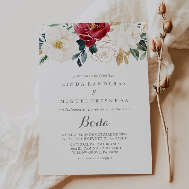 Convites Casamento Clássico Dourado Burgundy Floral Boda Es (Criador carregado)