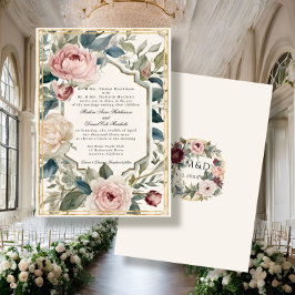 Convites Casamento Clássico Dourado do Elegante Floral Fran