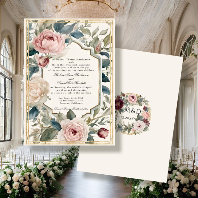 Convites Casamento Clássico Dourado do Elegante Floral Fran (Criador carregado)