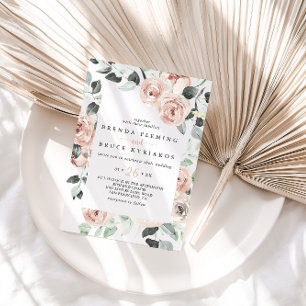 Convites Casamento Clássico Dusty Rosa Rosa Floral Casual