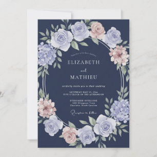 Convites Casamento Clássico e Elegante Azul Naval
