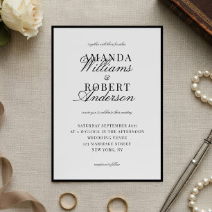 Convites Casamento Clássico e Elegante Preto e Branco Old M
