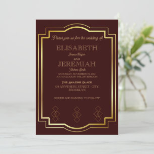 Convites casamento clássico e luxuoso de ouro vermelho