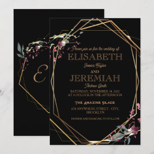 Convites casamento clássico e luxuoso preto