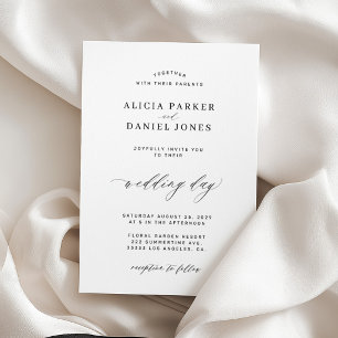 Convites Casamento clássico e preto elegante e branco minim