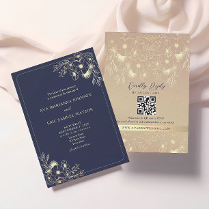 Convites Casamento Clássico Elegante Azul Marinho