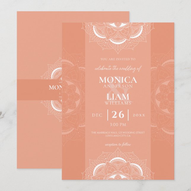 Convites Casamento Clássico Elegante Boho Mandala Ornamenta (Frente/Verso)