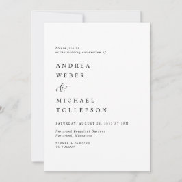 Convites Casamento Clássico Elegante Branca Negra Simples M