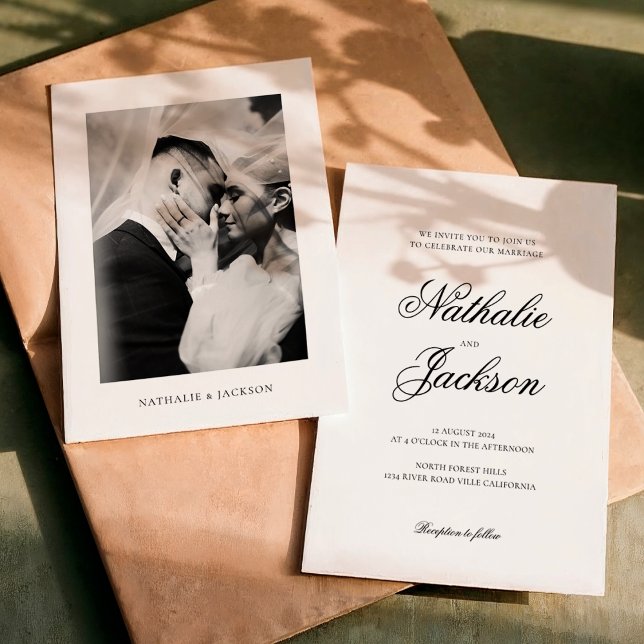 Convites Casamento Clássico Elegante com Foto e Script (Criador carregado)