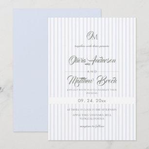 Convites Casamento Clássico Elegante com Listras de Sage e 