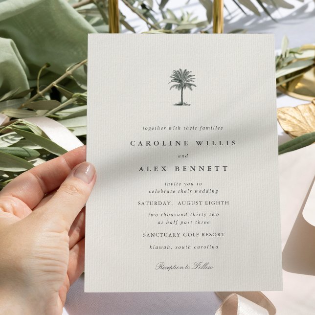 Convites Casamento Clássico Elegante com Palmeira Costeira (Criador carregado)