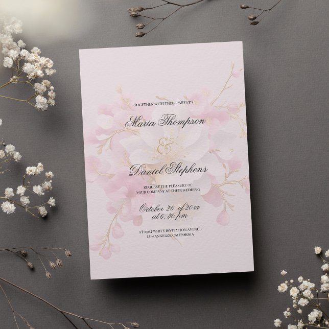 Convites Casamento clássico elegante de ouro branco cor-de- (Classic elegant pink white gold floral wedding)