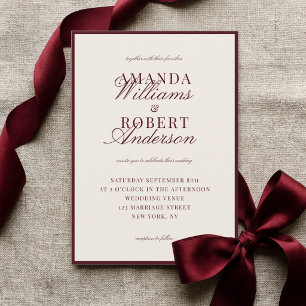 Convites Casamento Clássico Elegante em Borgonha com Estilo