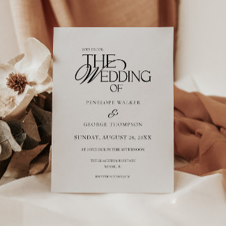 Convites Casamento Clássico Elegante em Preto e Branco