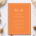 Convites Casamento Clássico Elegante Laranja e Branco<br><div class="desc">Estes elegantes e modernos guardanapos de casamento ou chás de panela apresentam um simples design de texto Laranja e Branco que exumenta o estilo minimalista. Adicione suas iniciais ou monograma para torná-las completamente suas.</div>