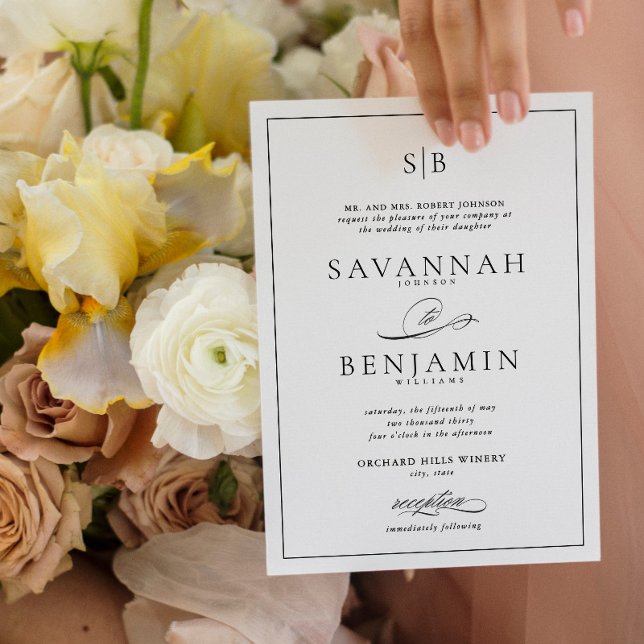 Convites Casamento Clássico Elegante Moderno de Monograma (Criador carregado)