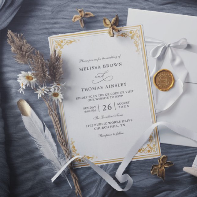 Convites Casamento Clássico Elegante Ouro Ecru Orçamento Có (Criador carregado)