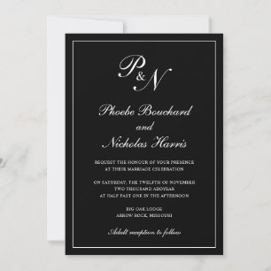 Convites Casamento Clássico Elegante Preto