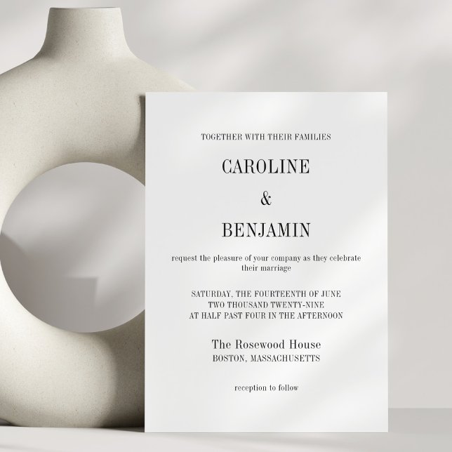 Convites Casamento Clássico Elegante Preto Branco Minimalis (Criador carregado)