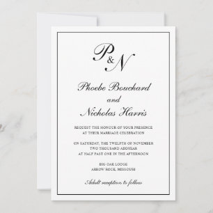 Convites Casamento Clássico Elegante Preto e Branco