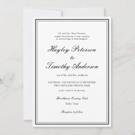 Convites Casamento Clássico Elegante Preto e Branco