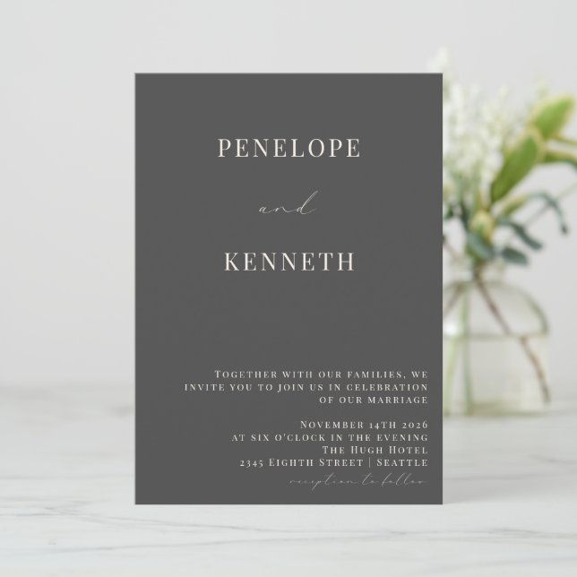Convites Casamento Clássico Elegante Preto e Branco com Let (Em pé/Frente)