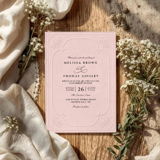 Convites Casamento Clássico Elegante Relevo Ornamentado Vin