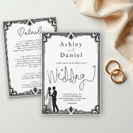 Convites Casamento Clássico Elegante Romântico Negro E Bran