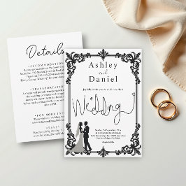 Convites Casamento Clássico Elegante Romântico Negro E Bran
