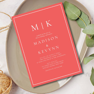 Convites Casamento Clássico Elegante Rosa Quente