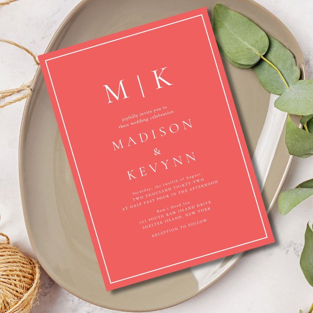 Convites Casamento Clássico Elegante Rosa Quente (Criador carregado)