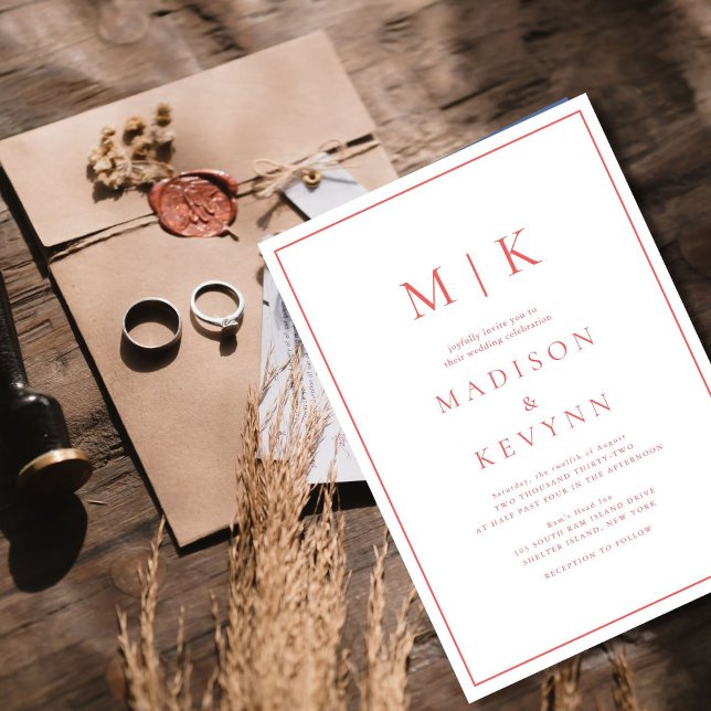 Convites Casamento Clássico Elegante Rosa Quente (Criador carregado)