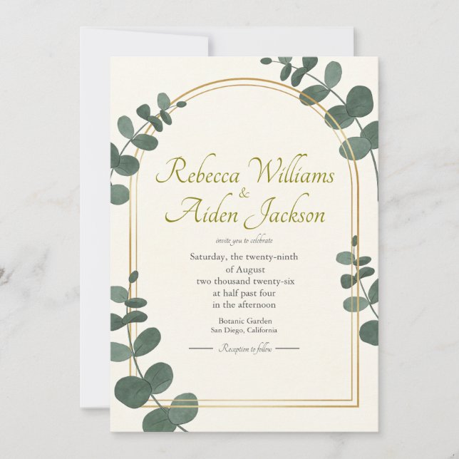 Convites Casamento Clássico em Marfim e Dourado Rosa (Frente)