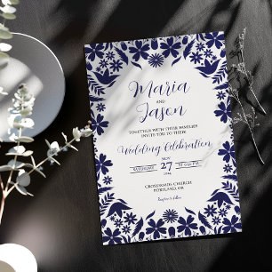 Convites Casamento Clássico Estético Floral Azul Marinho Me