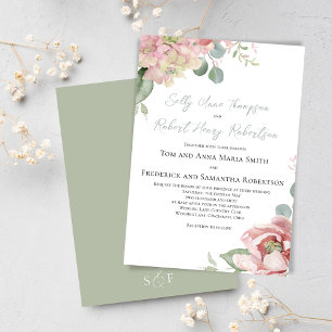 Convites Casamento Clássico Floral Cor-de-Rosa Esbranquiçad