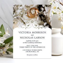 Convites Casamento Clássico Floral dos Anéis Elegantes Mode