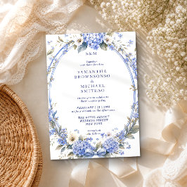 Convites Casamento Clássico Floral Pintura Aquarela Azul