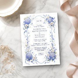 Convites Casamento Clássico Floral Porcelana Azul Marinho