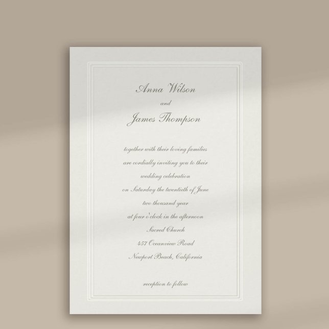 Convites Casamento Clássico Formal Ecru De Frame Embossed (formal traditional wedding invitation faux embossed cream ecru frame calligraphy modern classic)