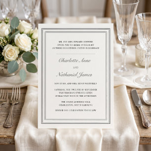 Convites Casamento Clássico Formal Ecru Ivory Triple Frame