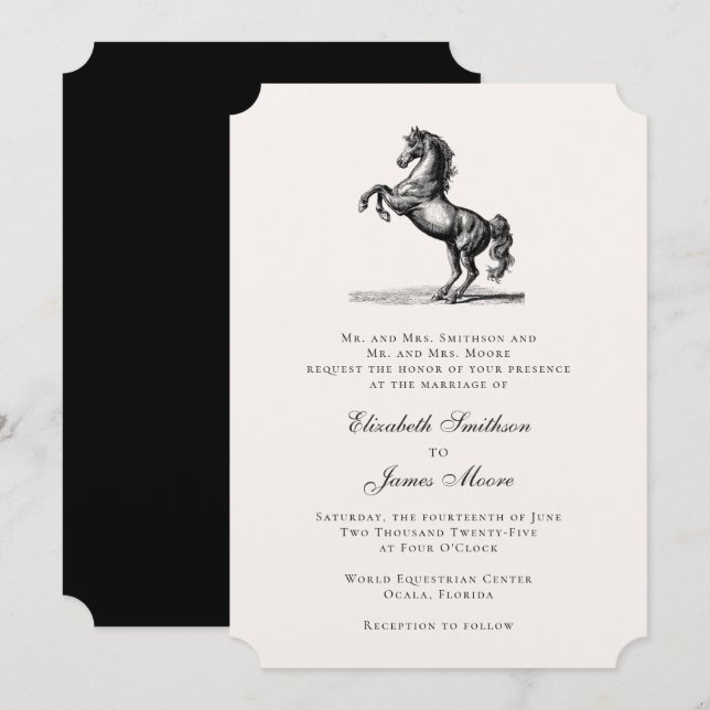Convites Casamento Clássico Formal Elegante Equestre (Frente/Verso)