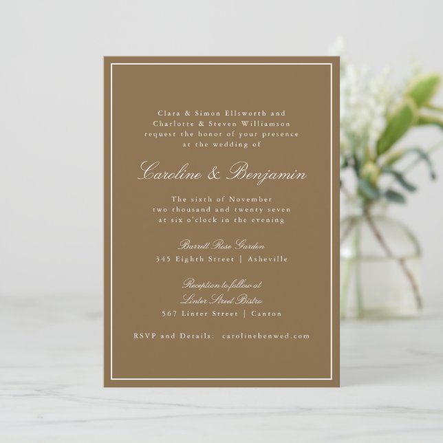 Convites Casamento Clássico Formal Marrom Quente Elegante S (Em pé/Frente)
