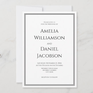 Convites Casamento Clássico Formal Preto Branco com Borda D