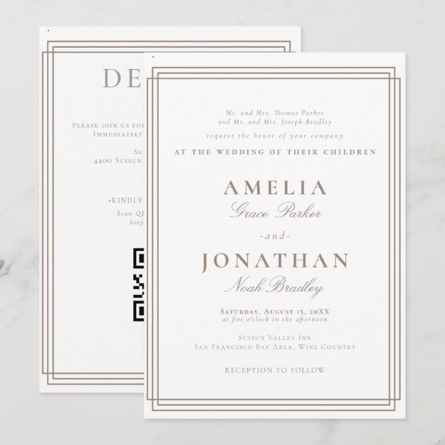 Convites Casamento Clássico Formal Simples (Frente/Verso)